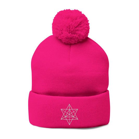 Embroidered Merkaba Pom-Pom Knit Cap