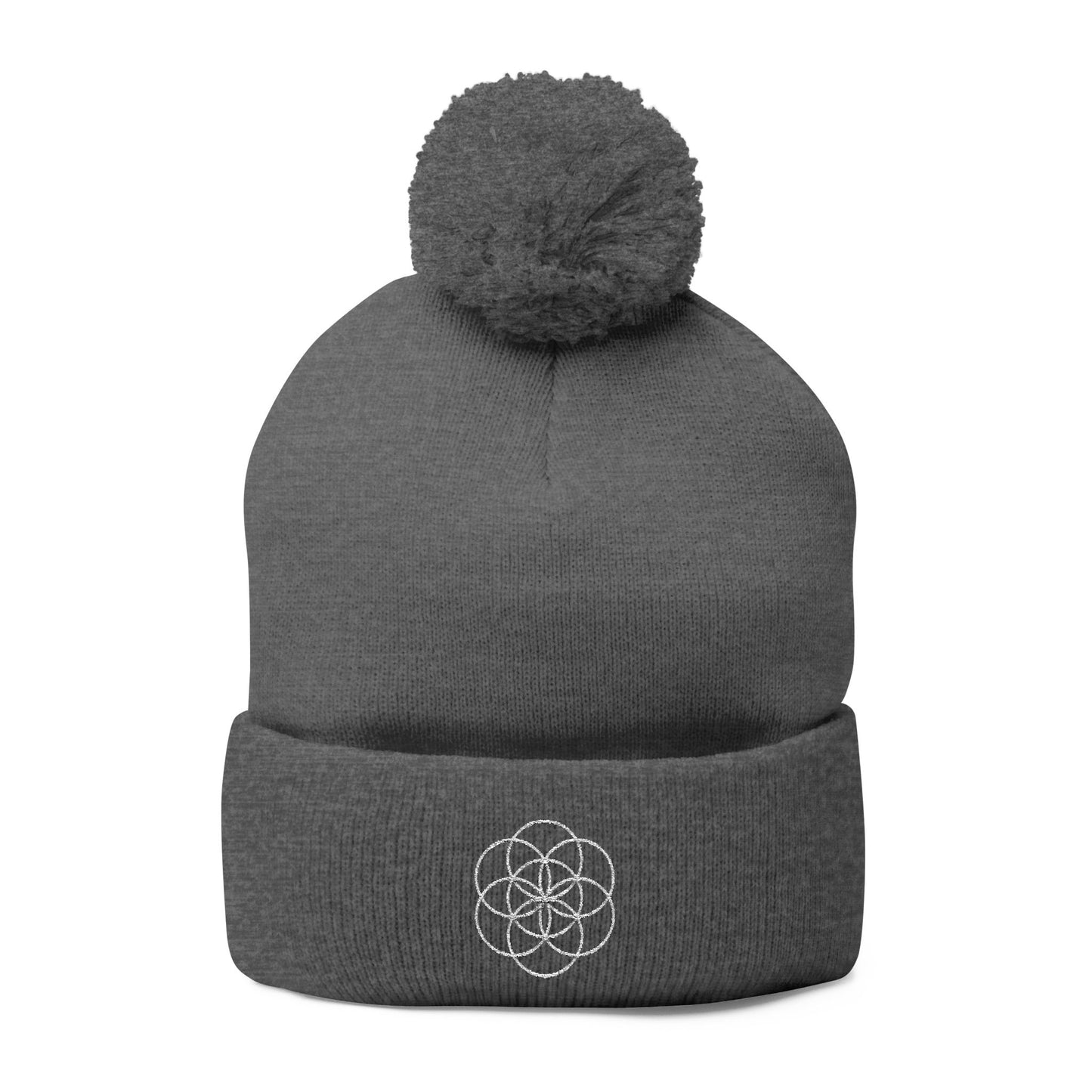 Embroidered Flower of Life Pom-Pom Knit Cap