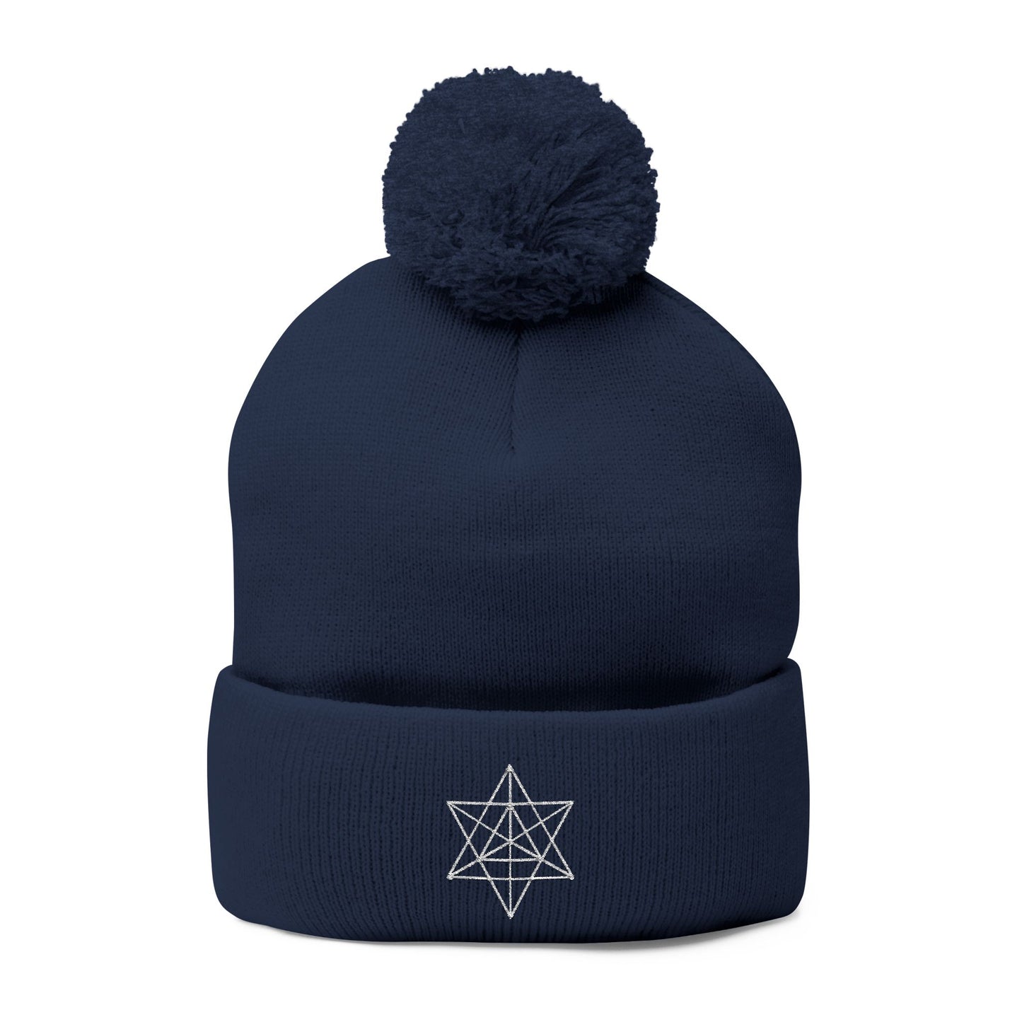 Embroidered Merkaba Pom-Pom Knit Cap