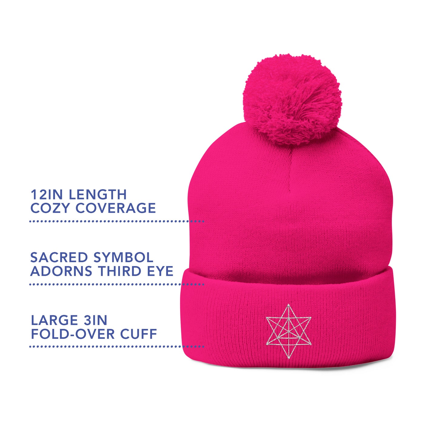 Embroidered Merkaba Pom-Pom Knit Cap